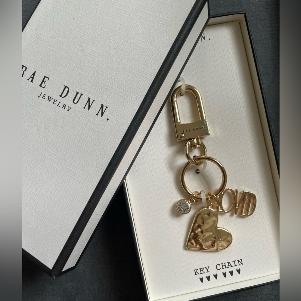 NIB Rae Dunn Keychain Gold Charms Heart Loved